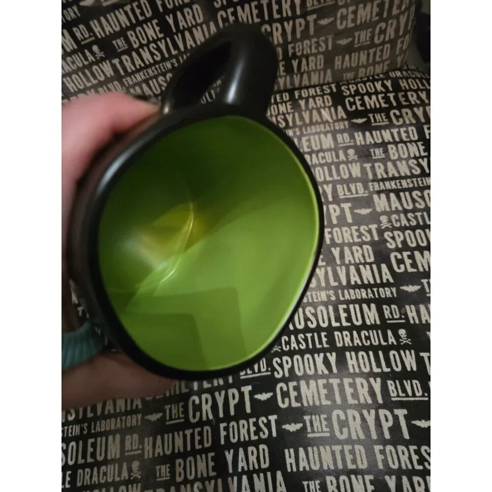 NWT Rae Dunn Wicked Black Coffee Mug Green Interior